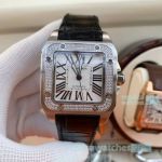 Swiss Replica Cartier Santos White Dial Diamond Bezel Watch 42mm